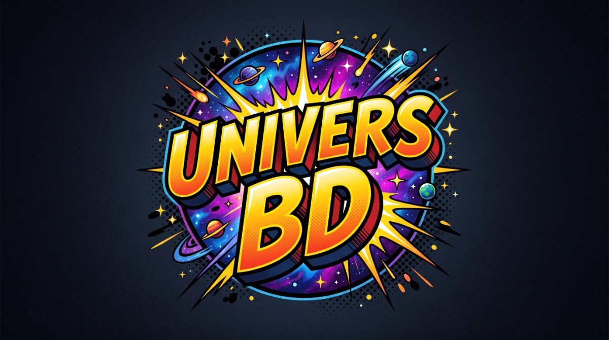 Logo UNIVERS BD — explosion cosmique pop-art